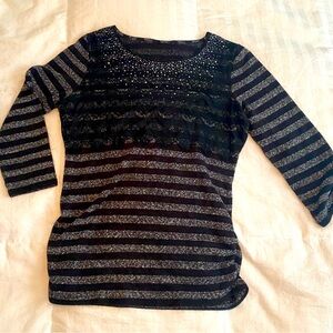 Style and company, black appliqué, studded, lace tunic, medium